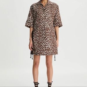 NEW Tory Burch Leopard Cotton Poplin Shirtdress